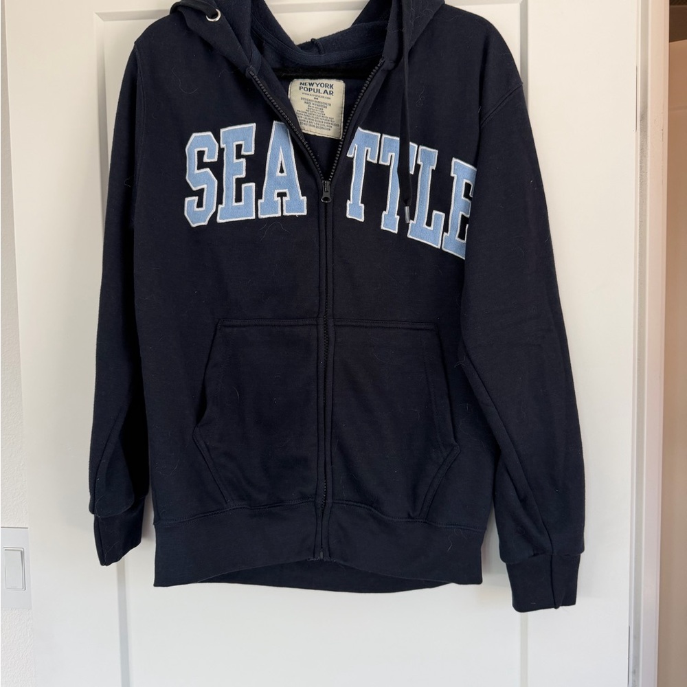 Kids Navy Zip-Up Hoodie with 'SEATTLE' Applique